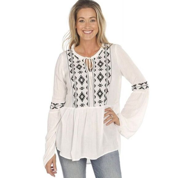 Roper White Embroidered Bell Sleve Pwasant Blouse Tunic NWT - Picture 1 of 6